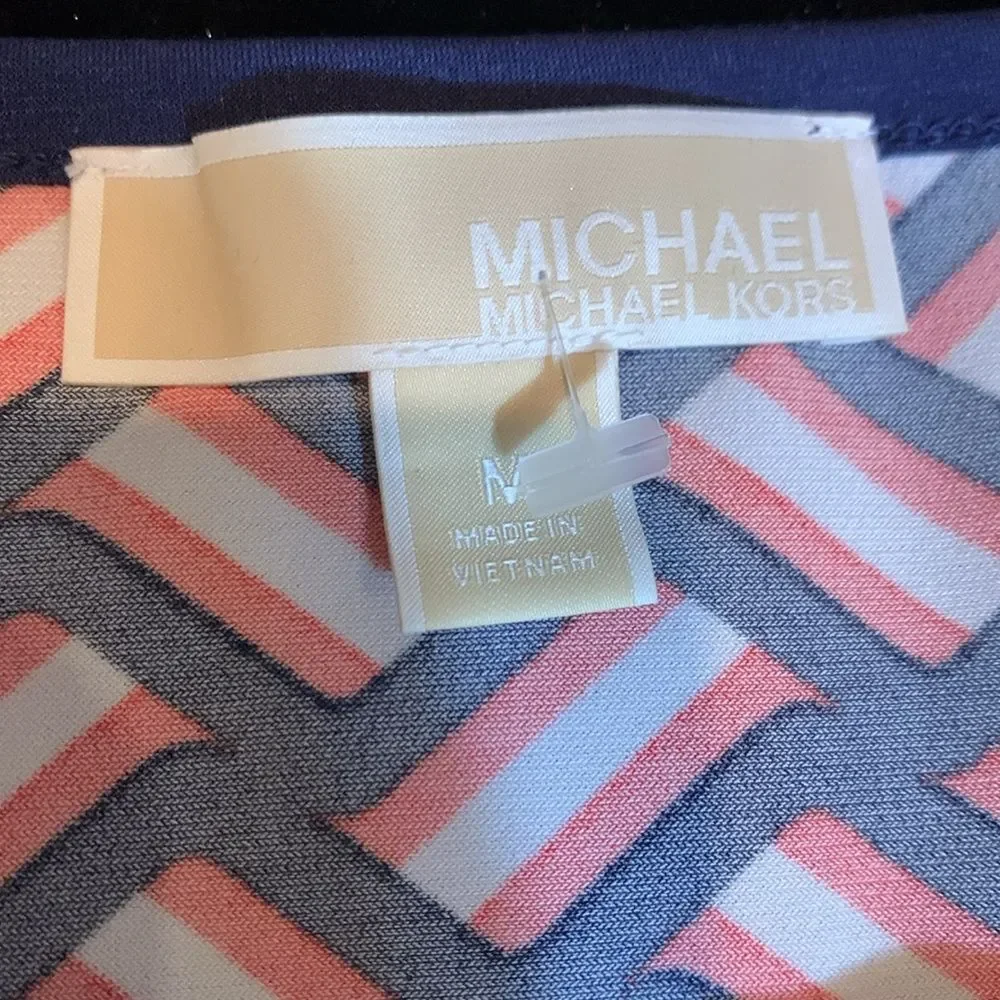 Michael Kors Womens Navy Red Geometric Colorblock Cap Sleeve Shift Dress Medium